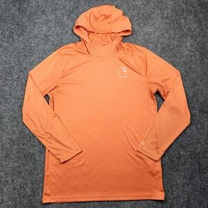 Carhartt Shirt Mens Medium Orange Force Sun Defender Hooded Long Sleeve
